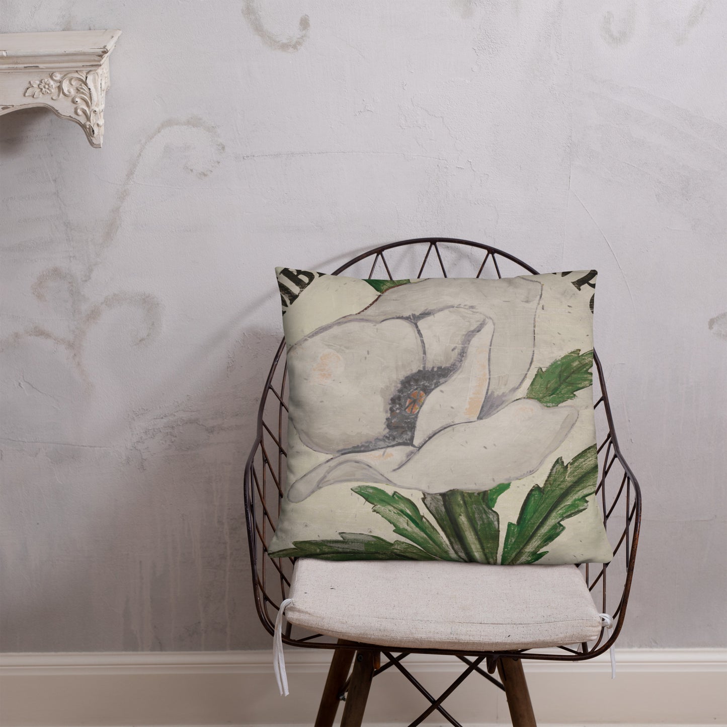 22 x 22 White Poppy Stem Throw Pillow