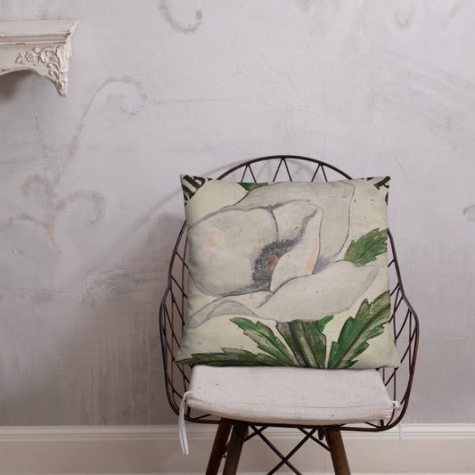 22 x 22 White Poppy Stem Throw Pillow