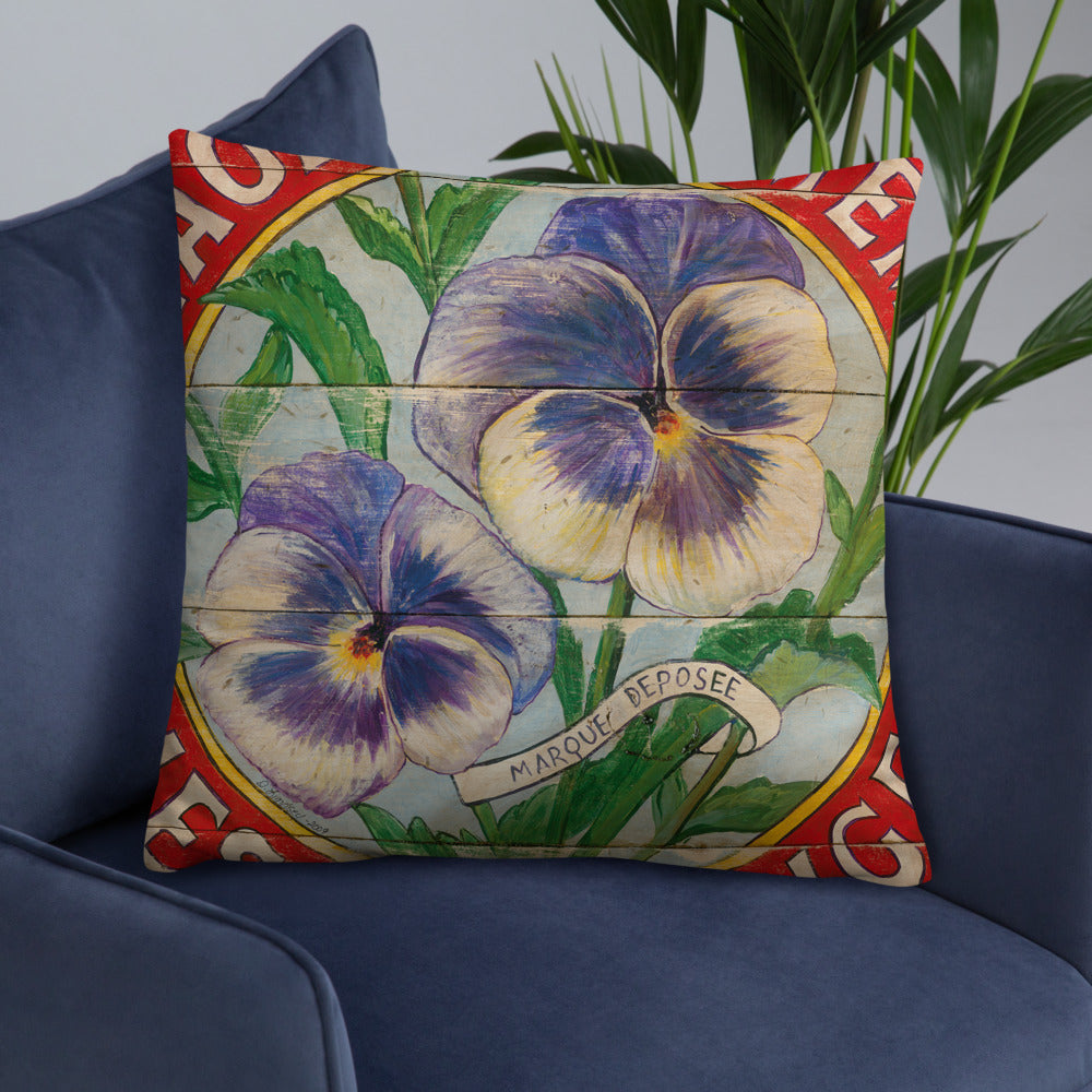 22 x 22 Purple Pansies Throw Pillow