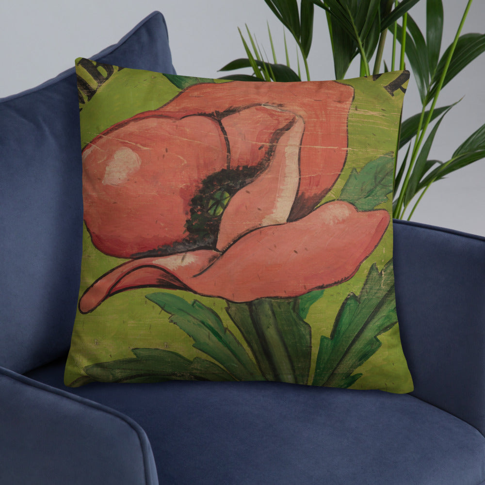 22 x 22 Pink Poppy Throw Pillow on Green