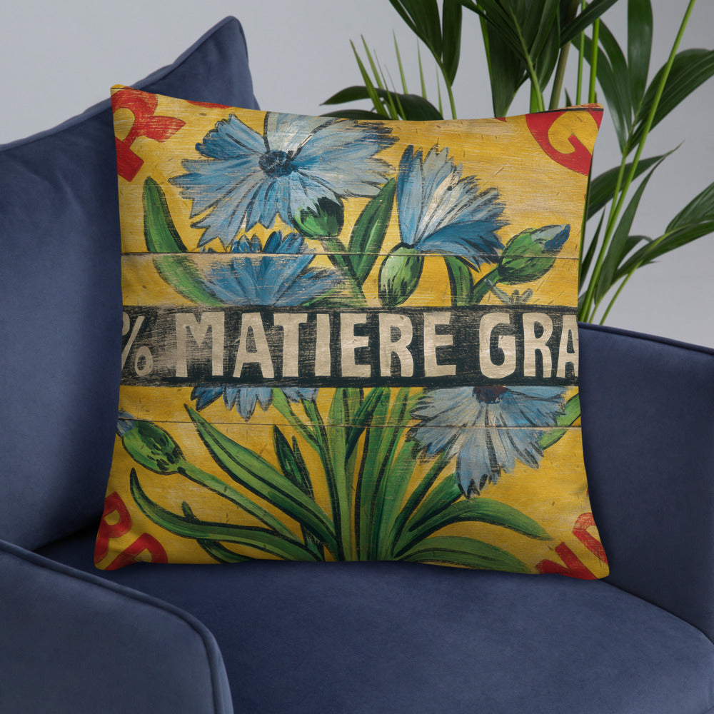 22 x 22 Blue Flower Throw Pillow on Yellow