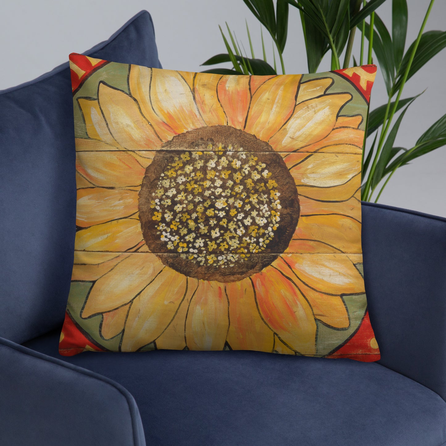 22 x 22 Yellow Sunflower Sage Throw Pillow