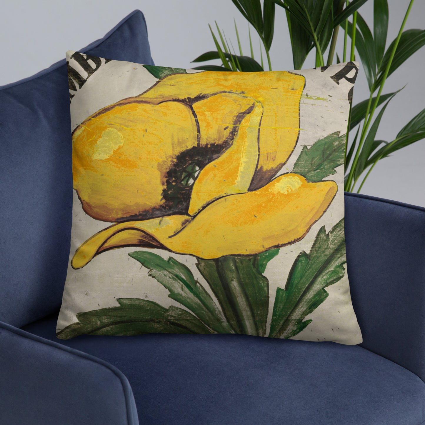 22 x 22 Yellow Poppy Stem Throw Pillow