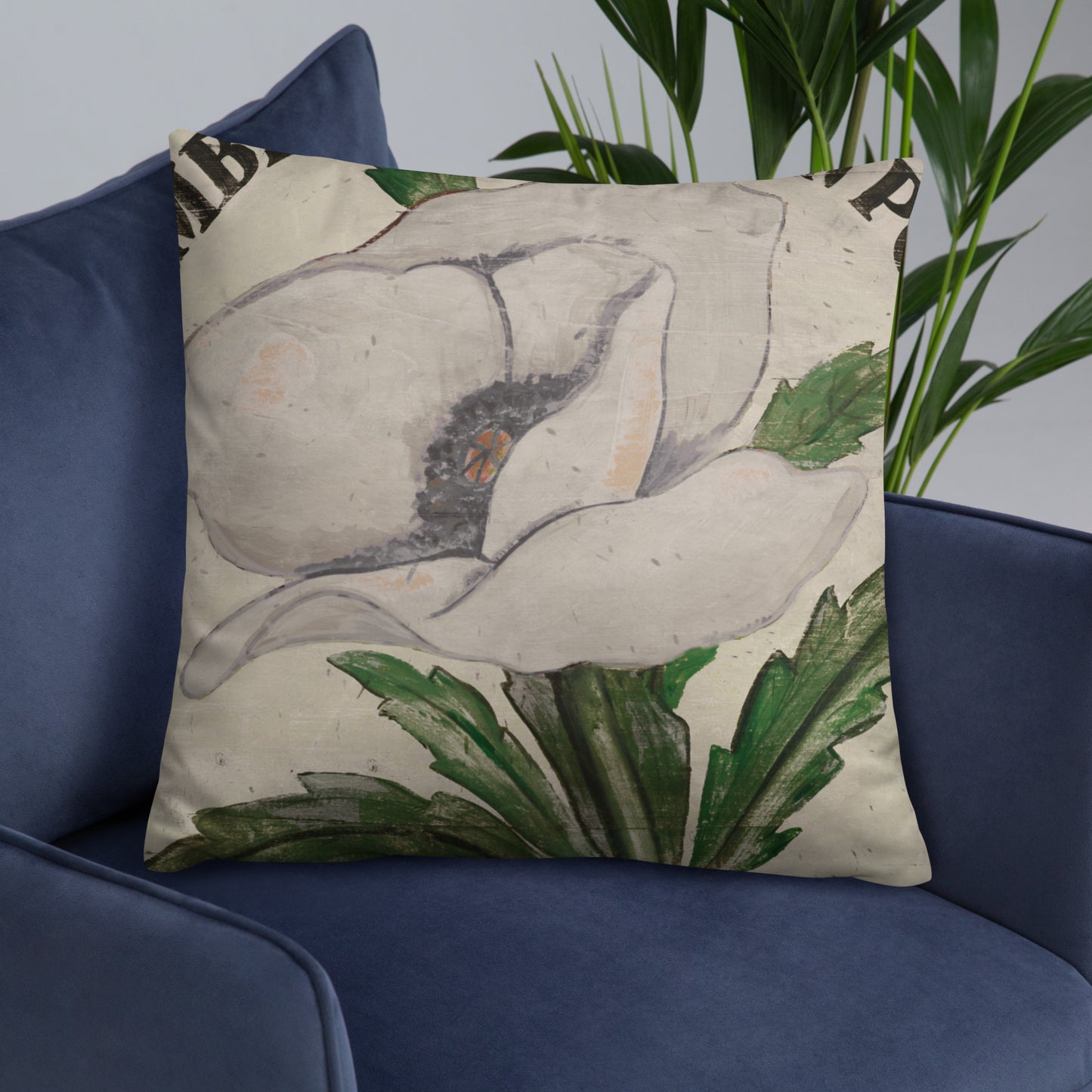 22 x 22 White Poppy Stem Throw Pillow
