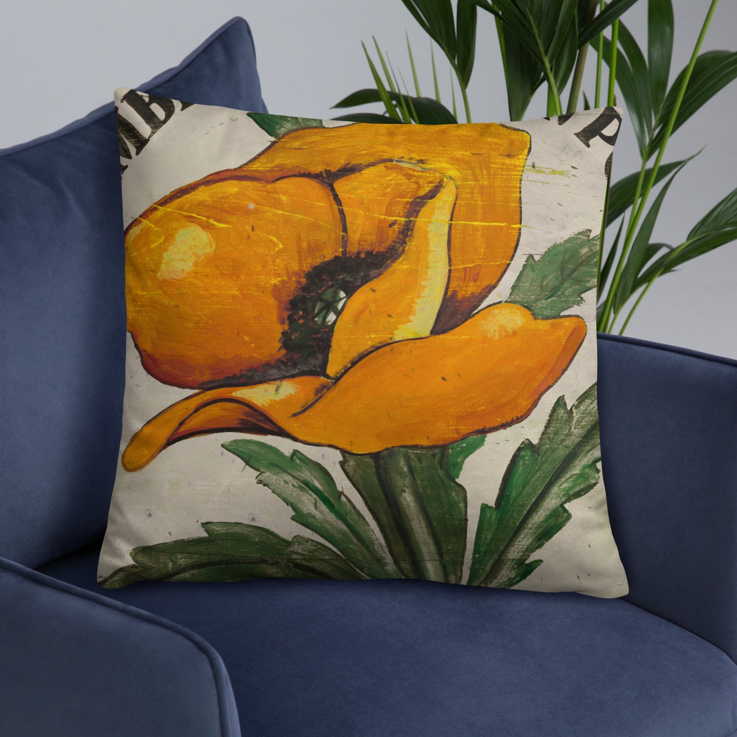 22 x 22 Orange Poppy Stem Throw Pillow