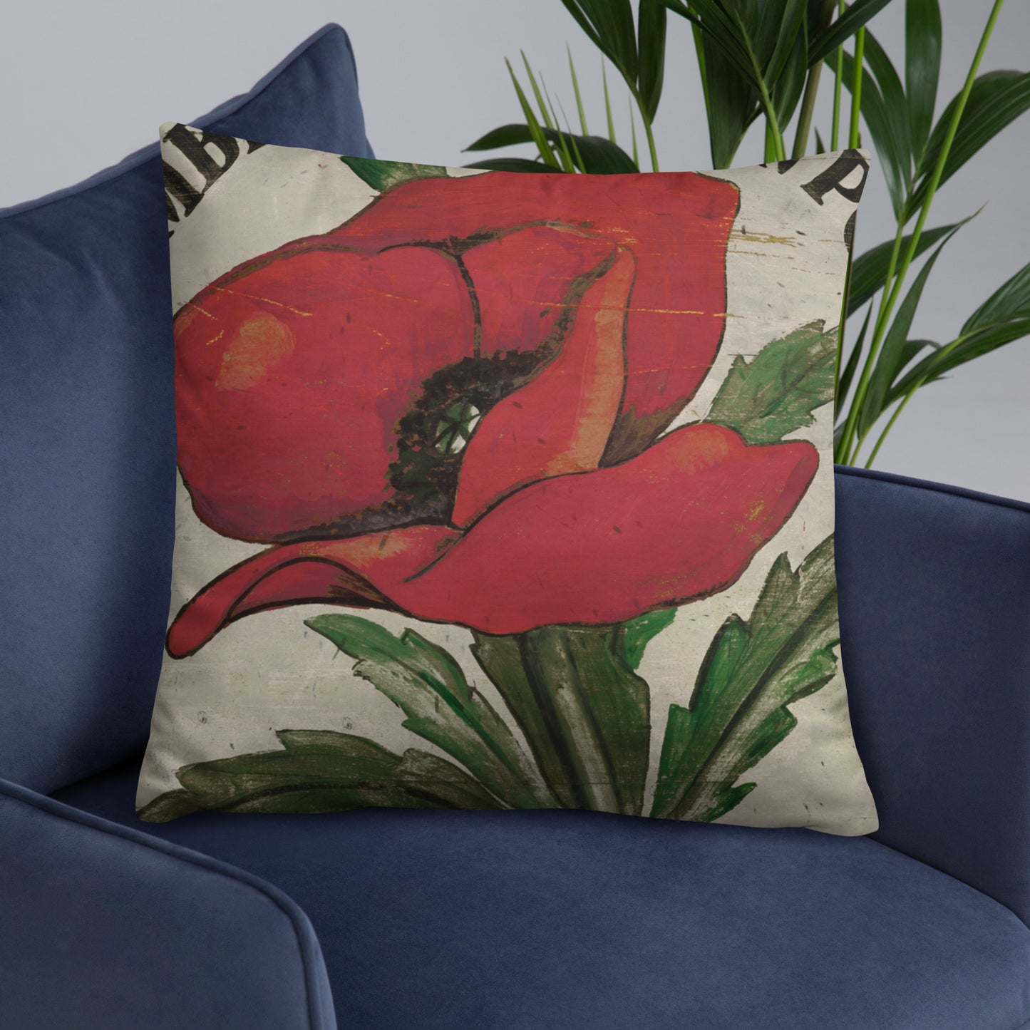 22 x 22 Red Poppy Stem Throw Pillow