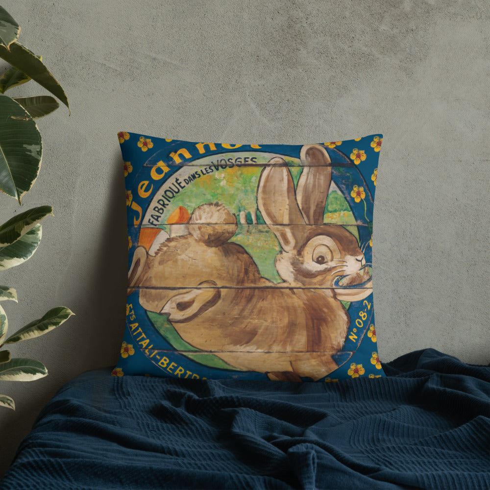 22 x 22 Brown Rabbit & Flowers Throw Pillow