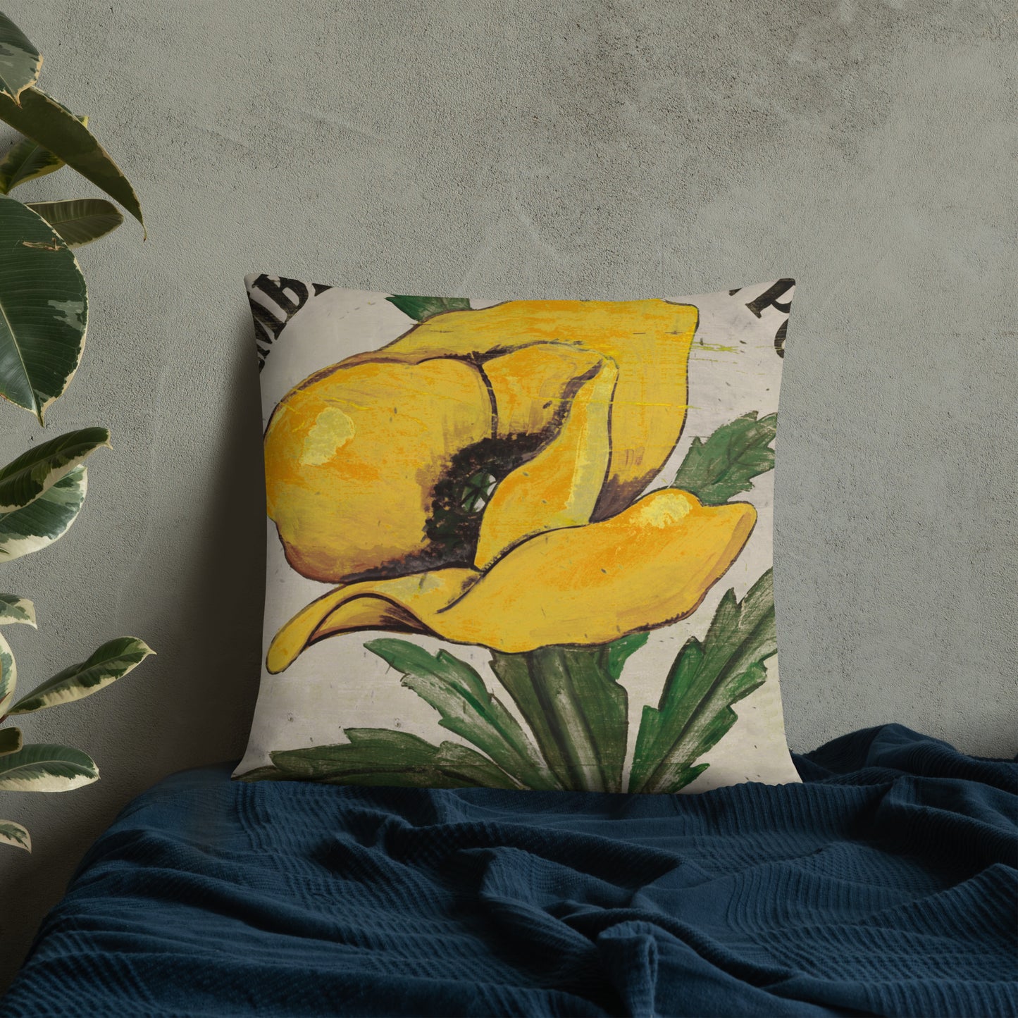 22 x 22 Yellow Poppy Stem Throw Pillow