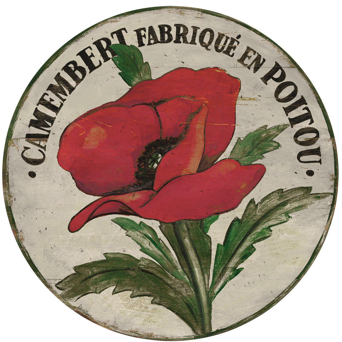 Red Poppy Stem on Cream Wood Wall Art - 15" or 23"
