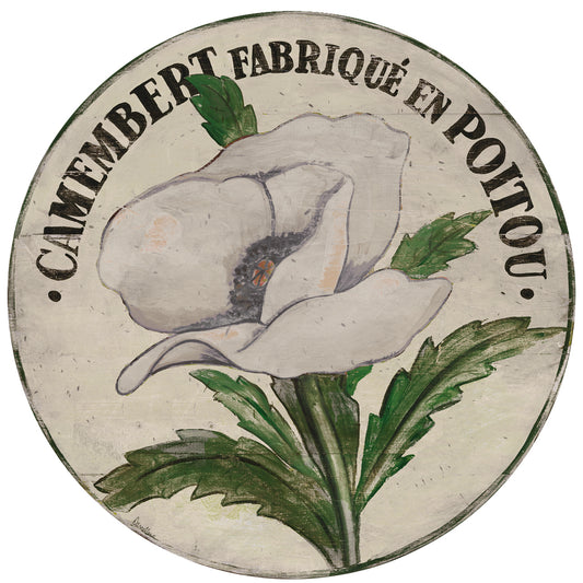 White Poppy Stem on Cream Wood Wall Art - 15" or 23"