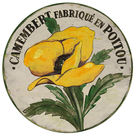 Yellow Poppy Stem on Cream Wood Wall Art - 15" or 23"