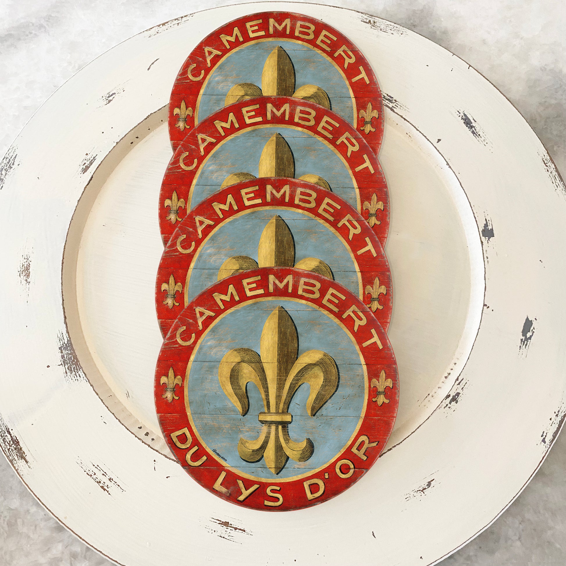 Darrellene designs Blue and Gold Fleur Set of 4 coasters