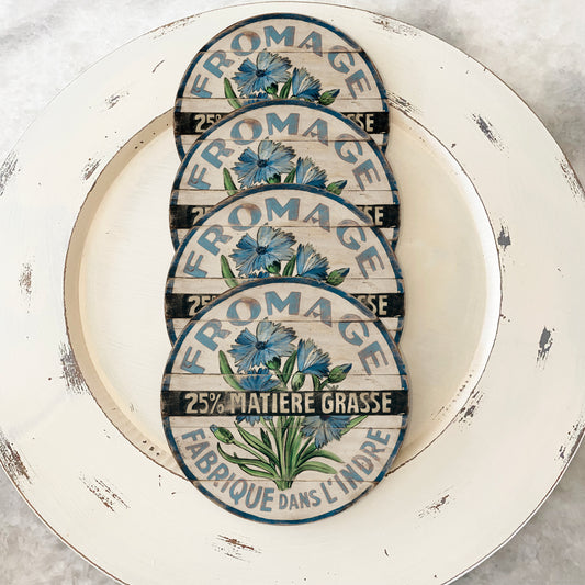 Blue Flowers on cream background coasters (set of 4)