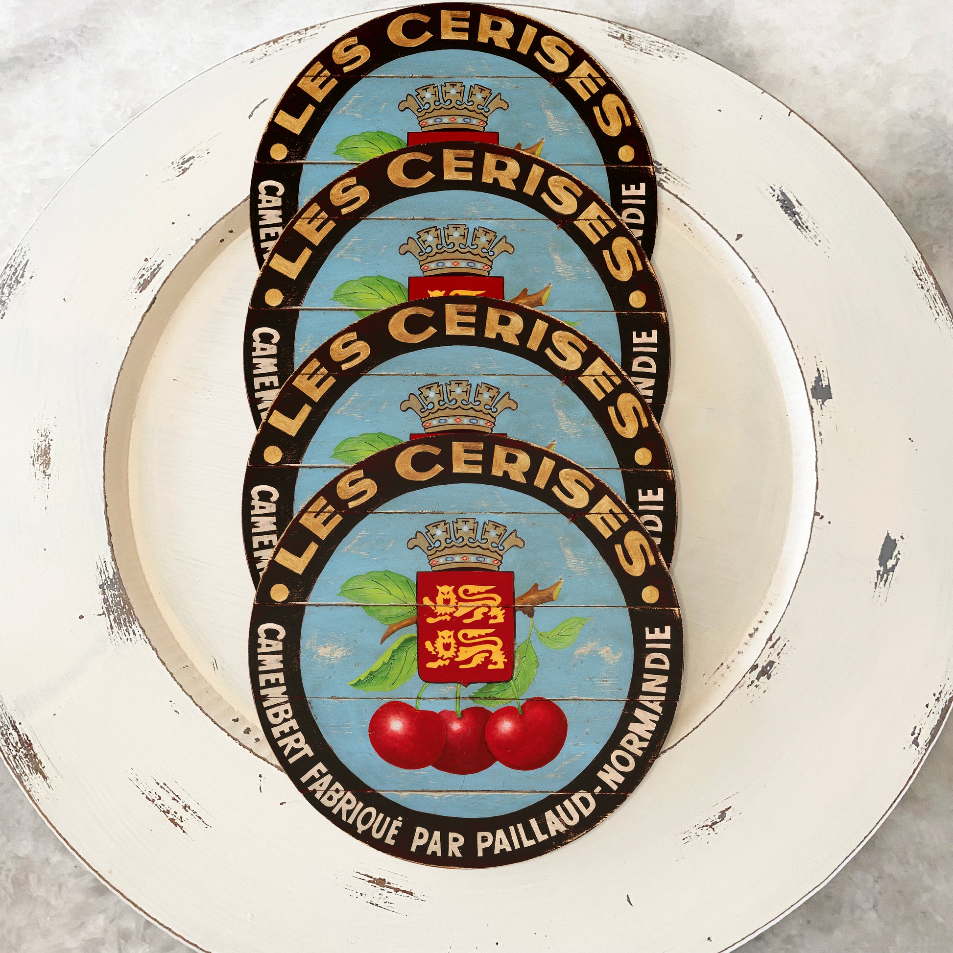 Red Cherries Coasters with Black Border (set of 4)