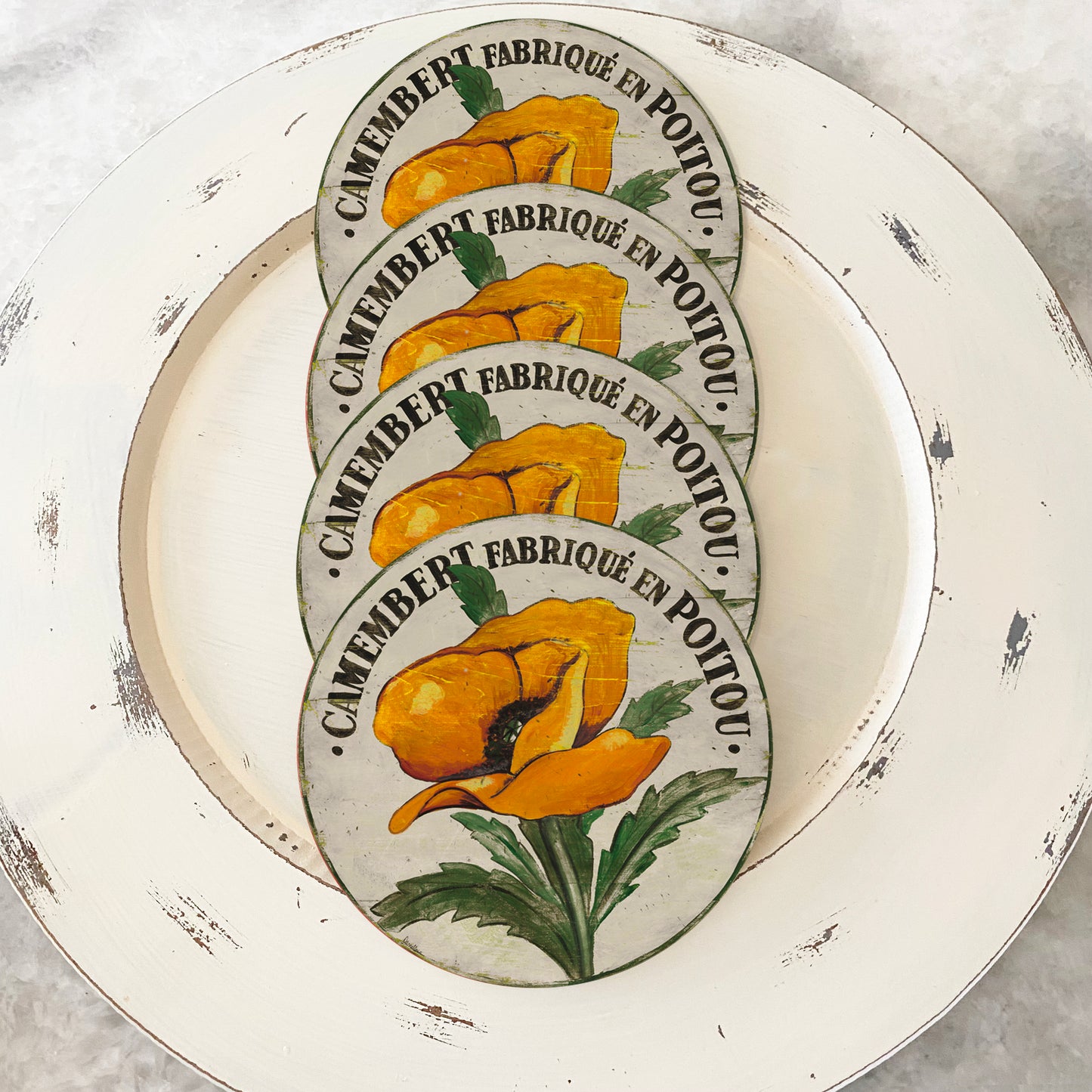Orange Poppy Stem coasters (set of 4)