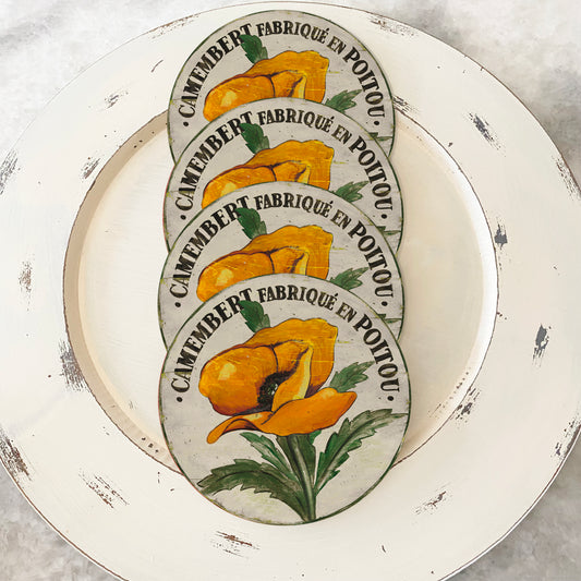 Orange Poppy Stem coasters (set of 4)