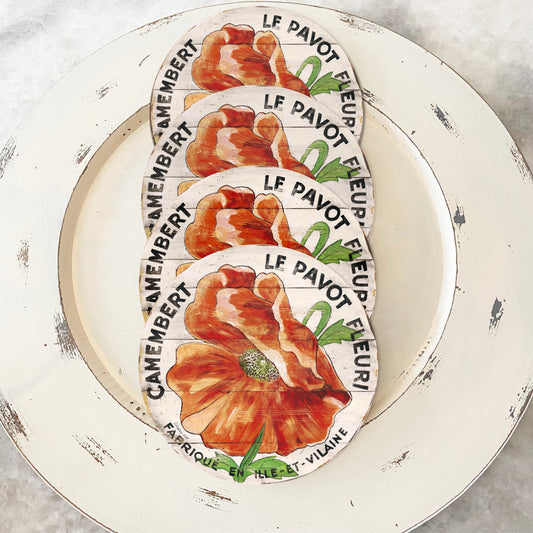 Orange Poppy cream background Coasters (set of 4)