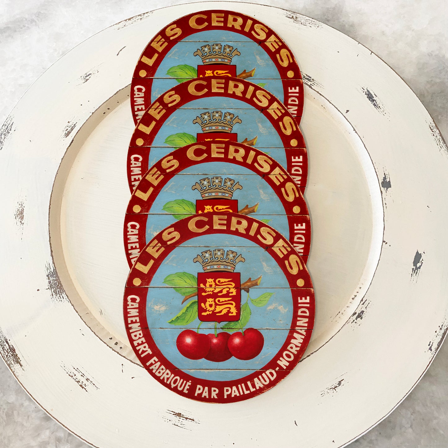 Cherries with Red Border Coasters with Red Border (set of 4)