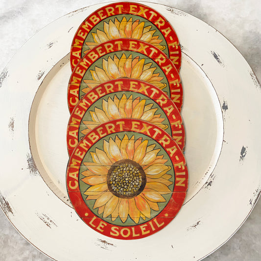 Yellow Sunflower Coasters Sage background (set of 4)