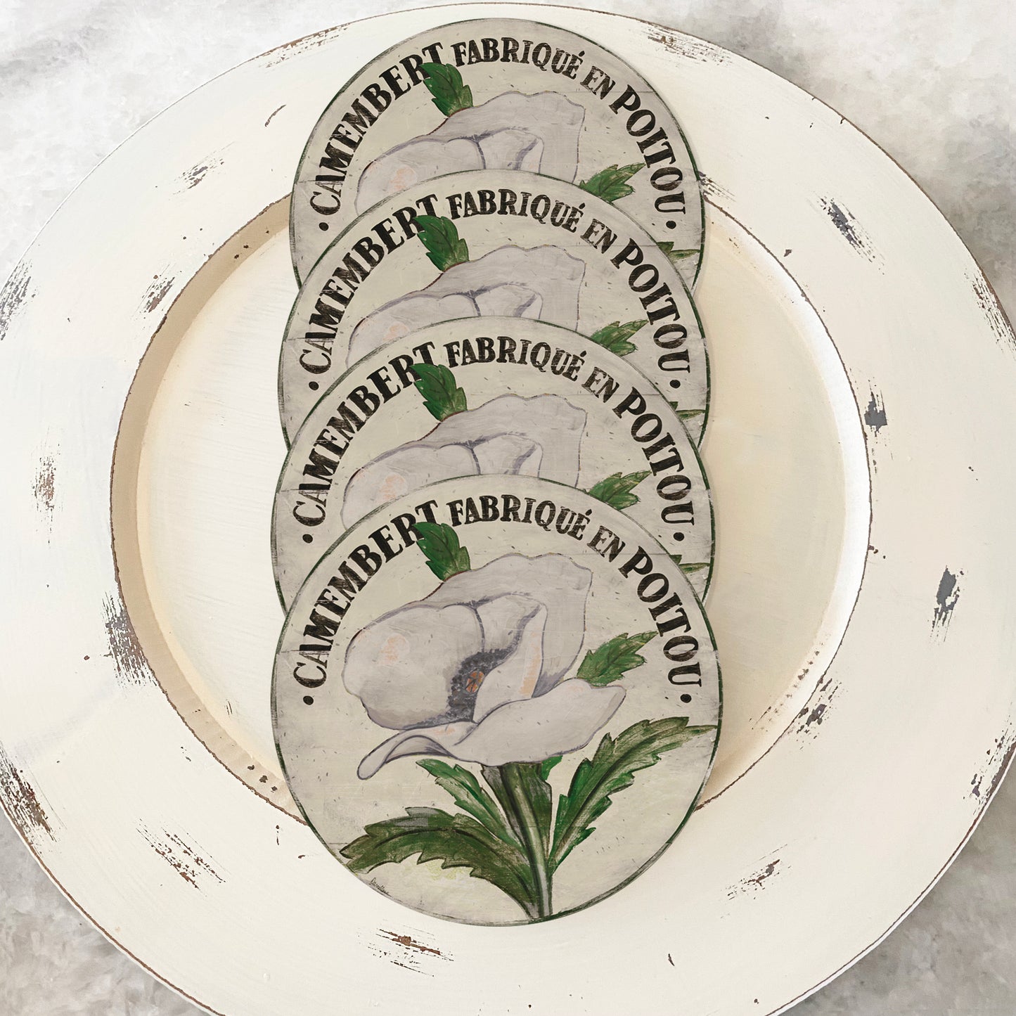 White Poppy Stem coasters (set of 4)