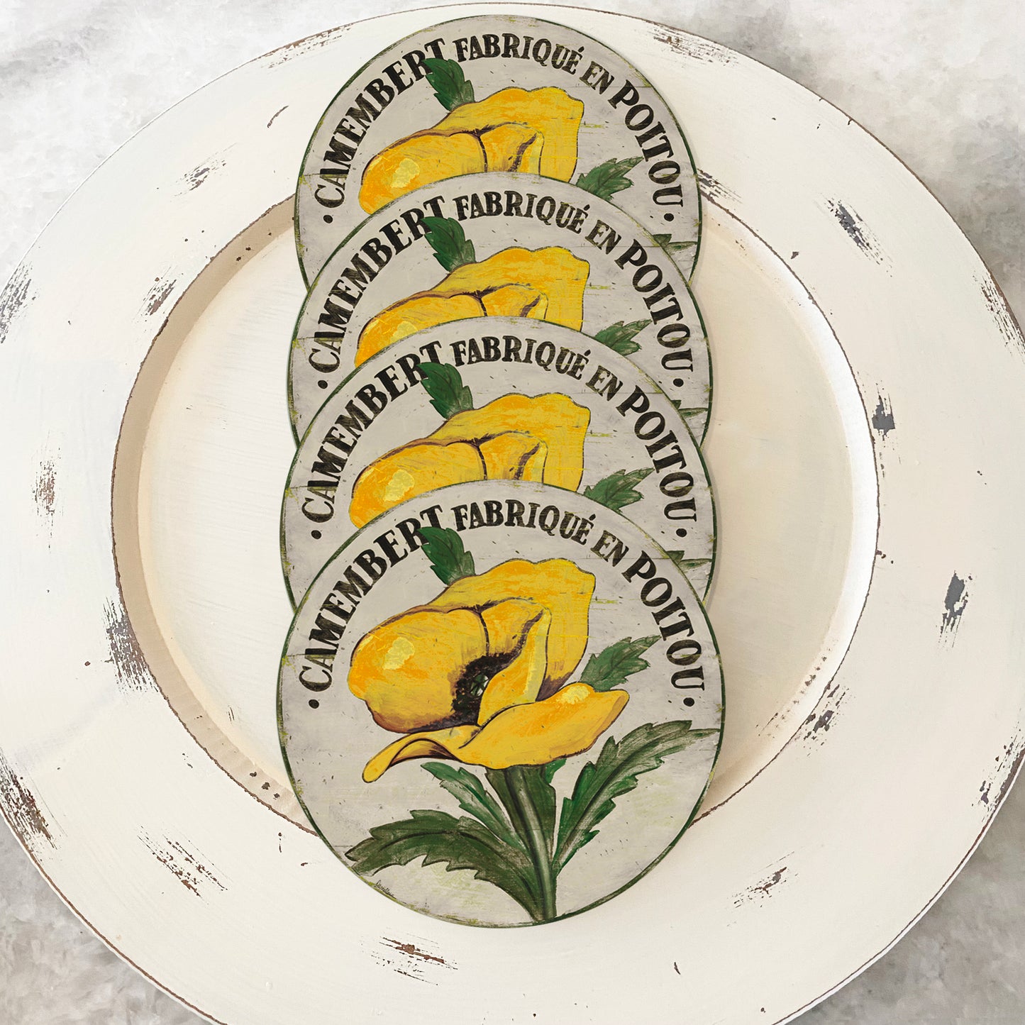 Yellow Poppy Stem coasters (set of 4)
