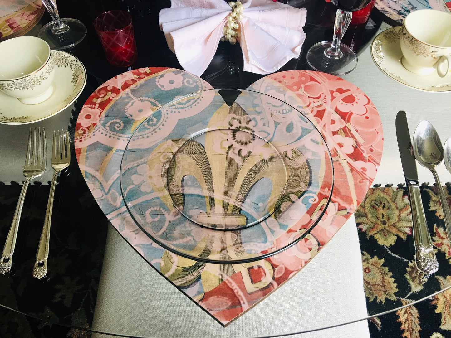 Heart Board Gold and Blue Fleur Art Decor