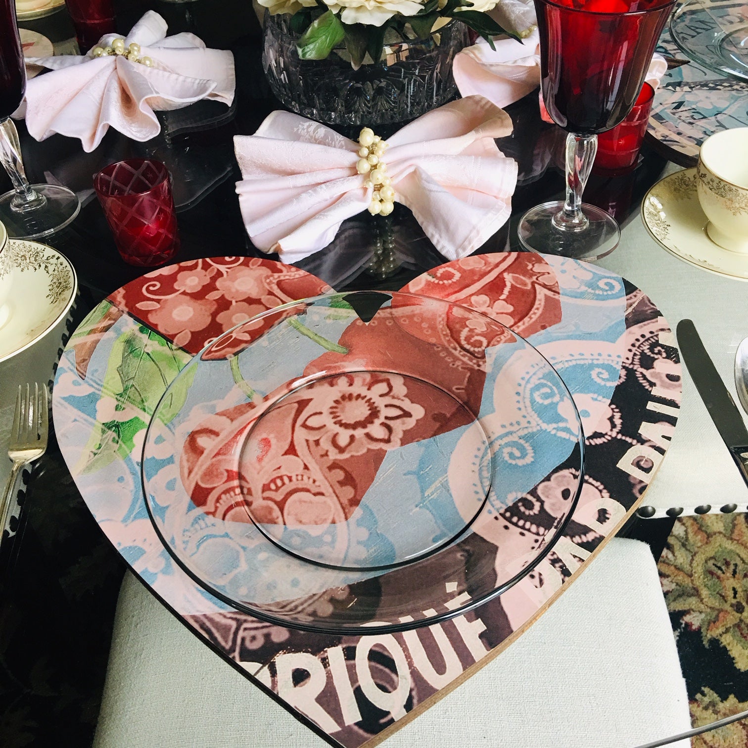 heart board charger Gold and Black Cherries Art decor is 16 1/4 x 15 on 1/4 wood