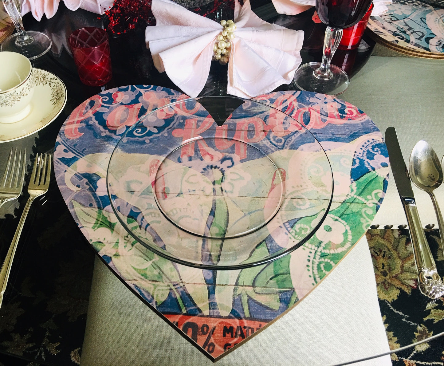 Heart Charger White Calla Lily with Blue background on wood