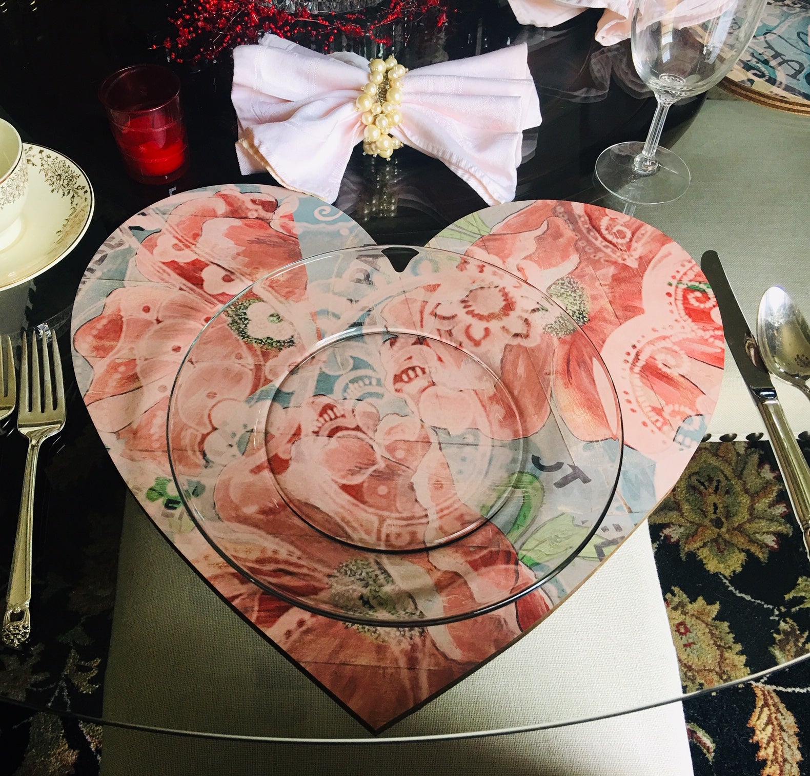 Heart Board Red and Blue Poppy Art decor