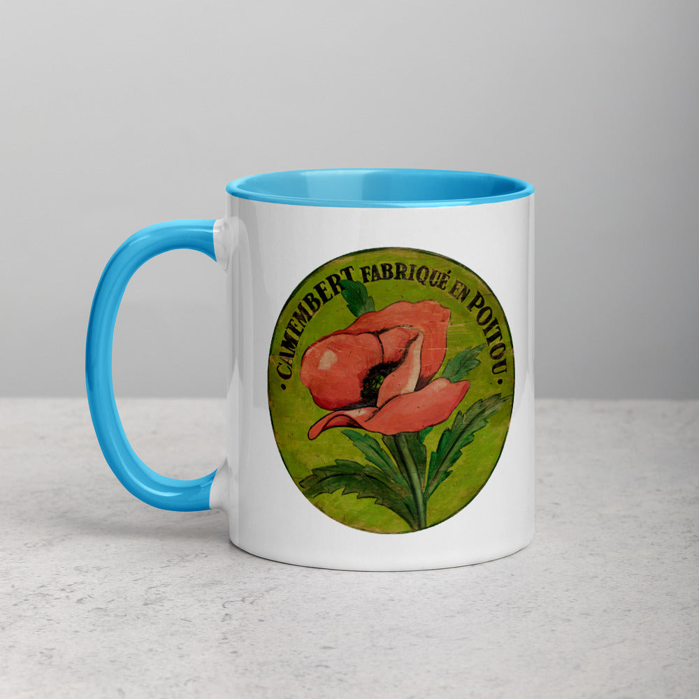 Pink Poppy Mug on green with Color Inside