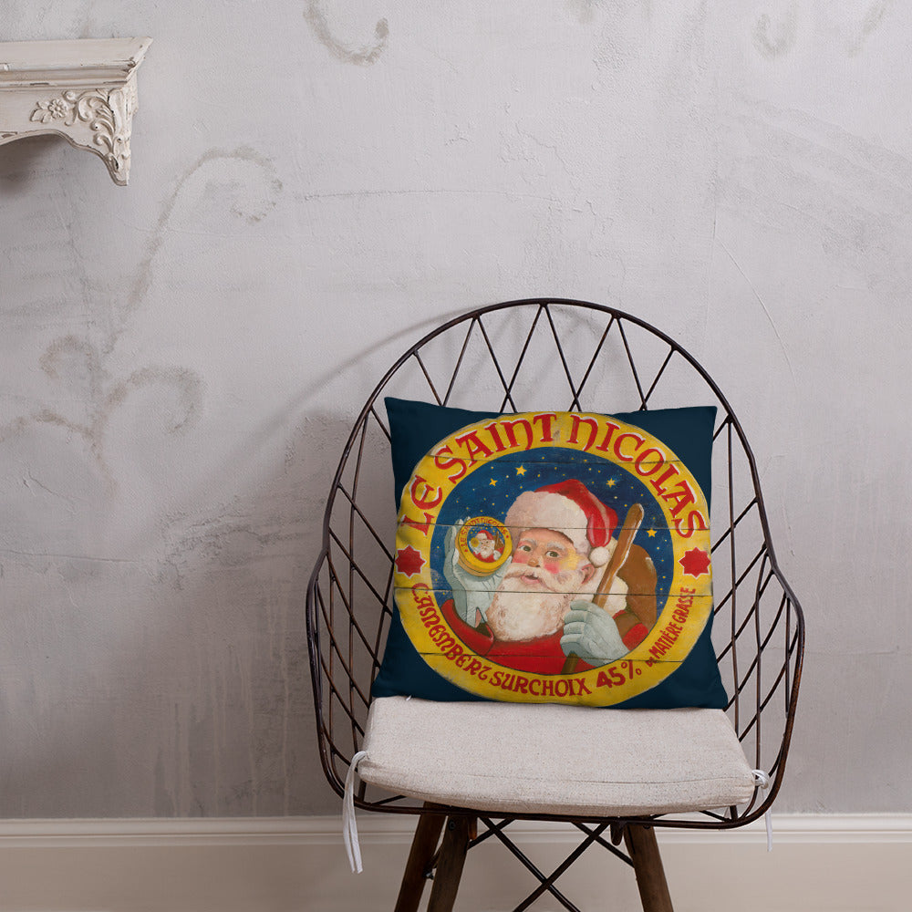 Christmas Santa Throw Pillow on Blue 18 x 18
