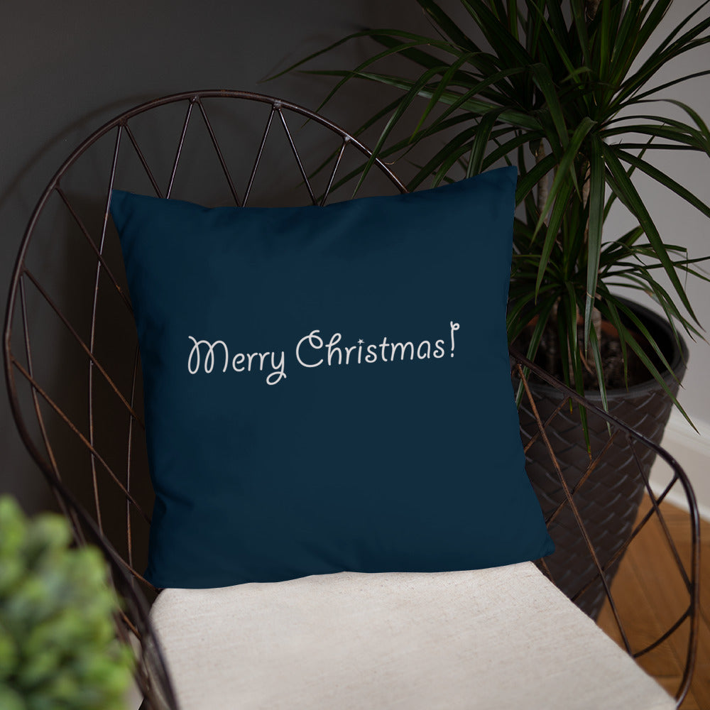 Christmas Star Throw Pillow on Blue 18 x 18