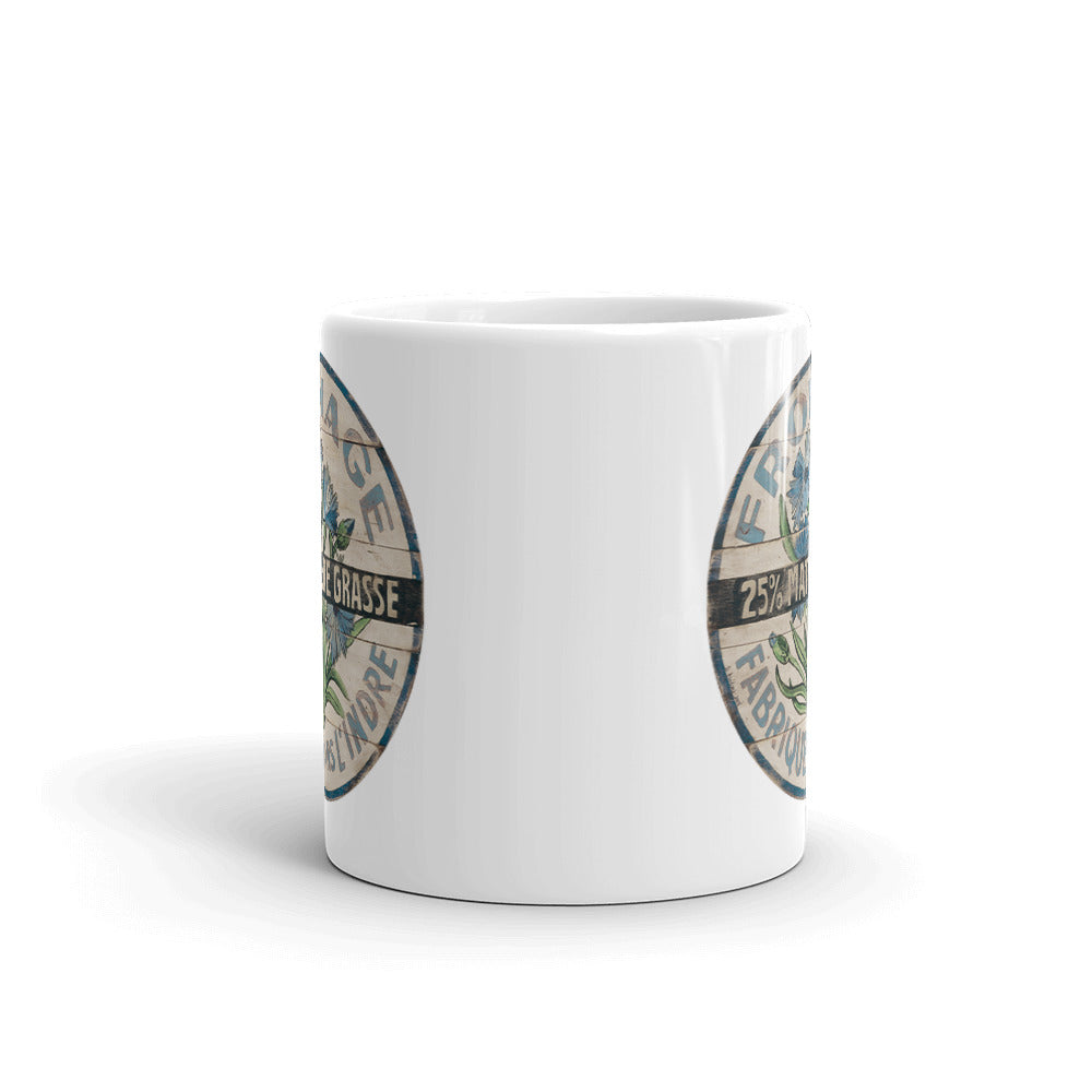 Blue and White Flower White Glossy Mug