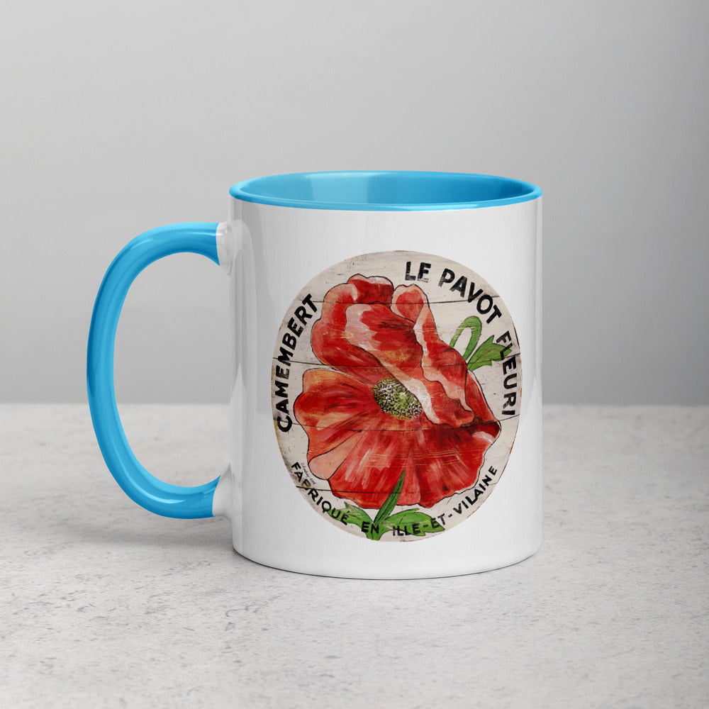 Red Poppy on cream Mug with Color Inside