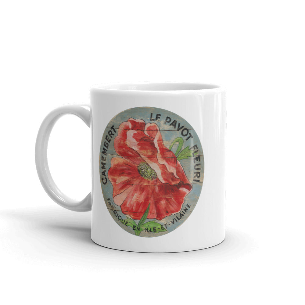 Red Poppy on blue White Glossy Mug