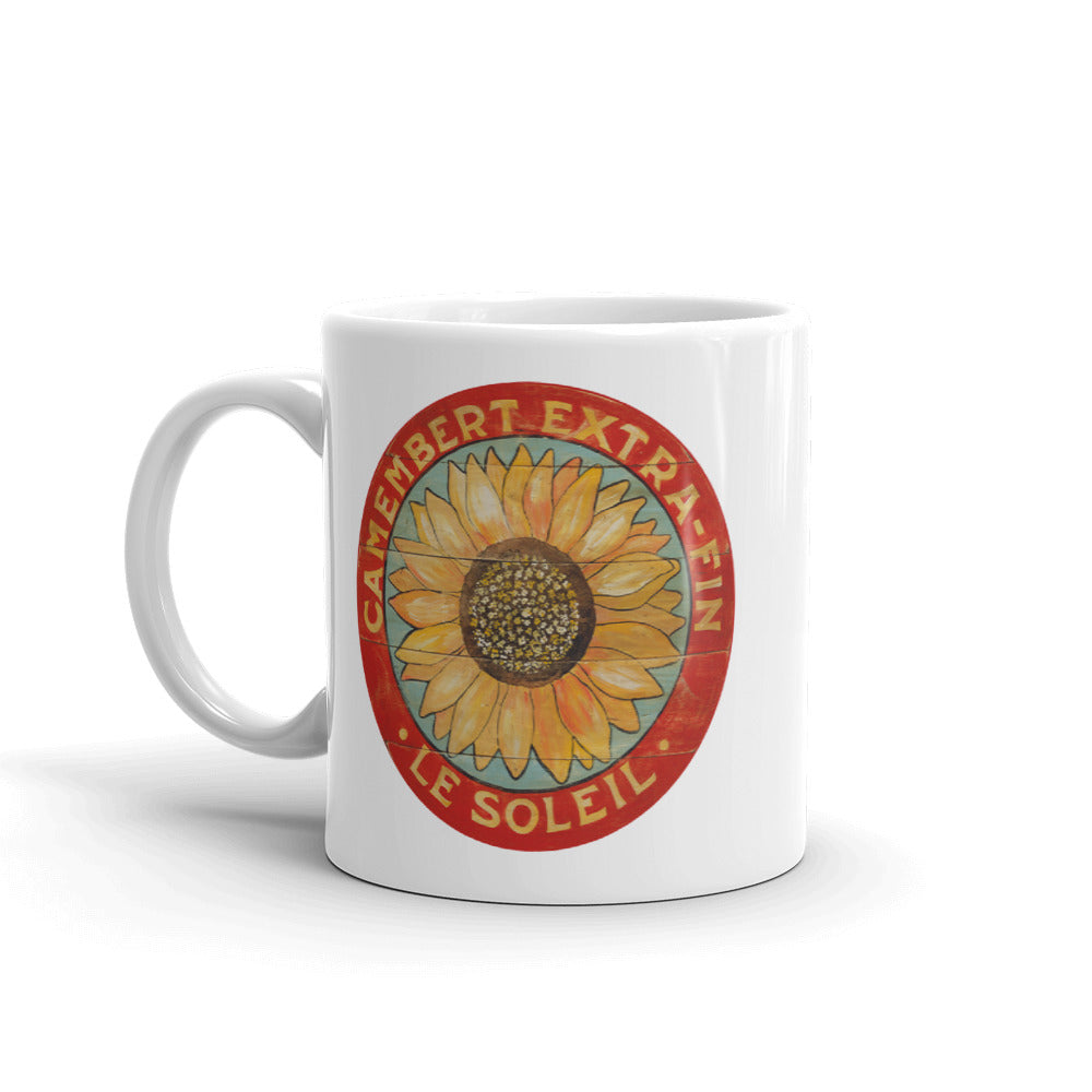 Yellow Sunflower on Blue White Glossy Mug