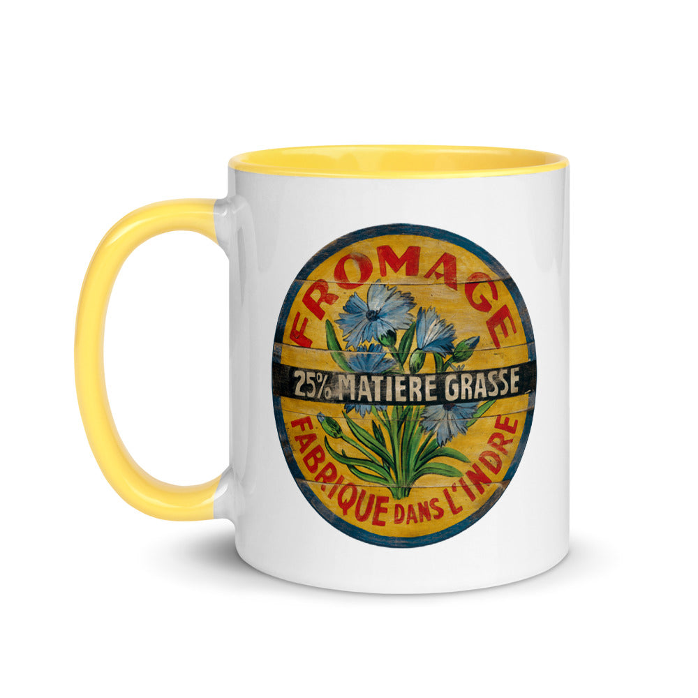 Blue Flower on Yellow Mug with Color Inside