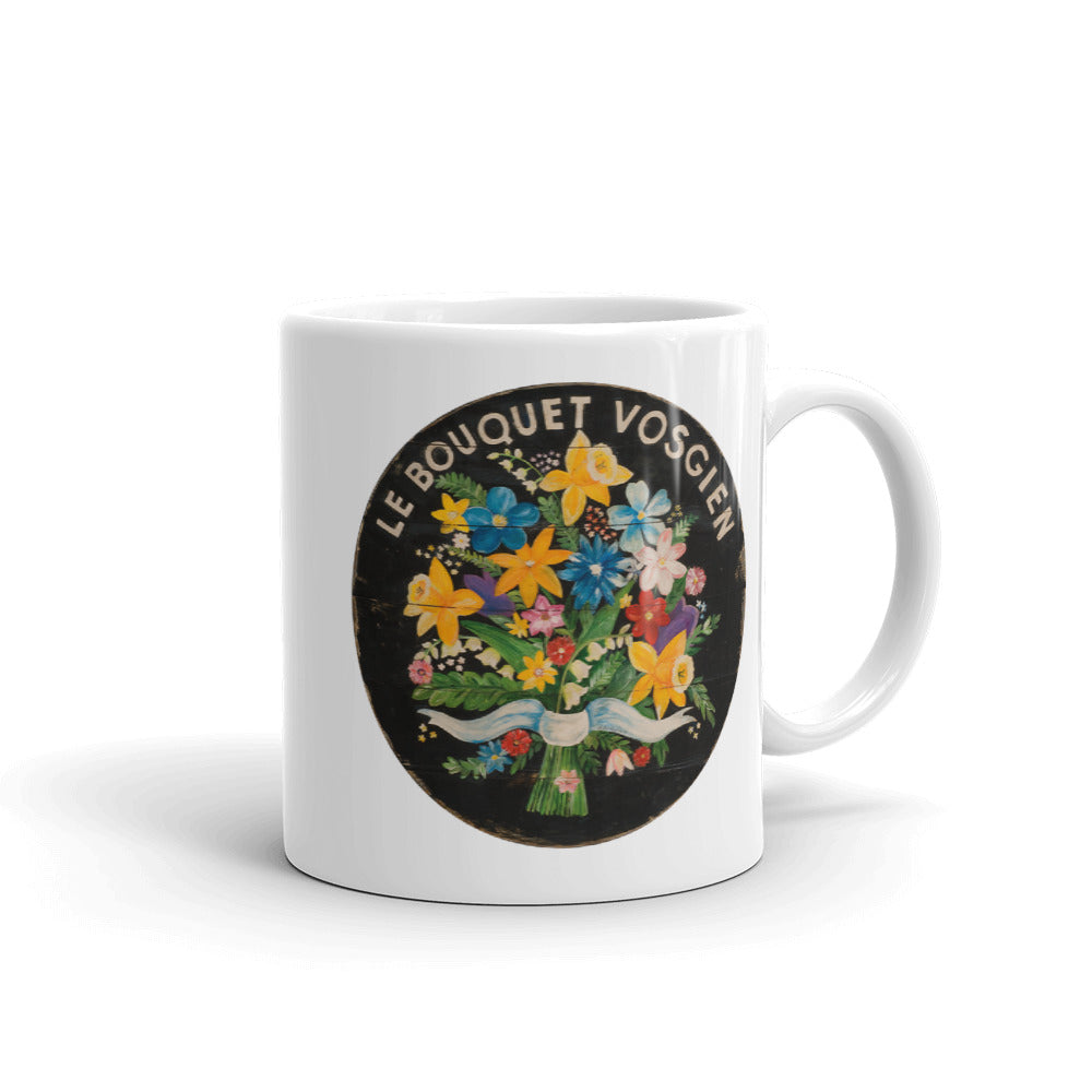 Bouquet of Flowers on black White Glossy Mug