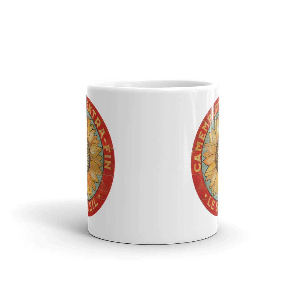 Yellow Sunflower on Blue White Glossy Mug