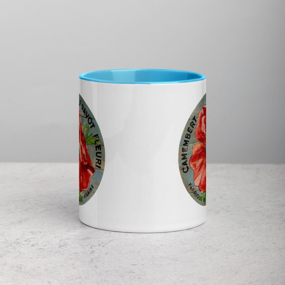 Red Poppy on blue Mug with Color Inside
