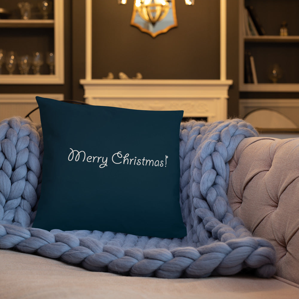 Christmas Star Throw Pillow on Blue 18 x 18