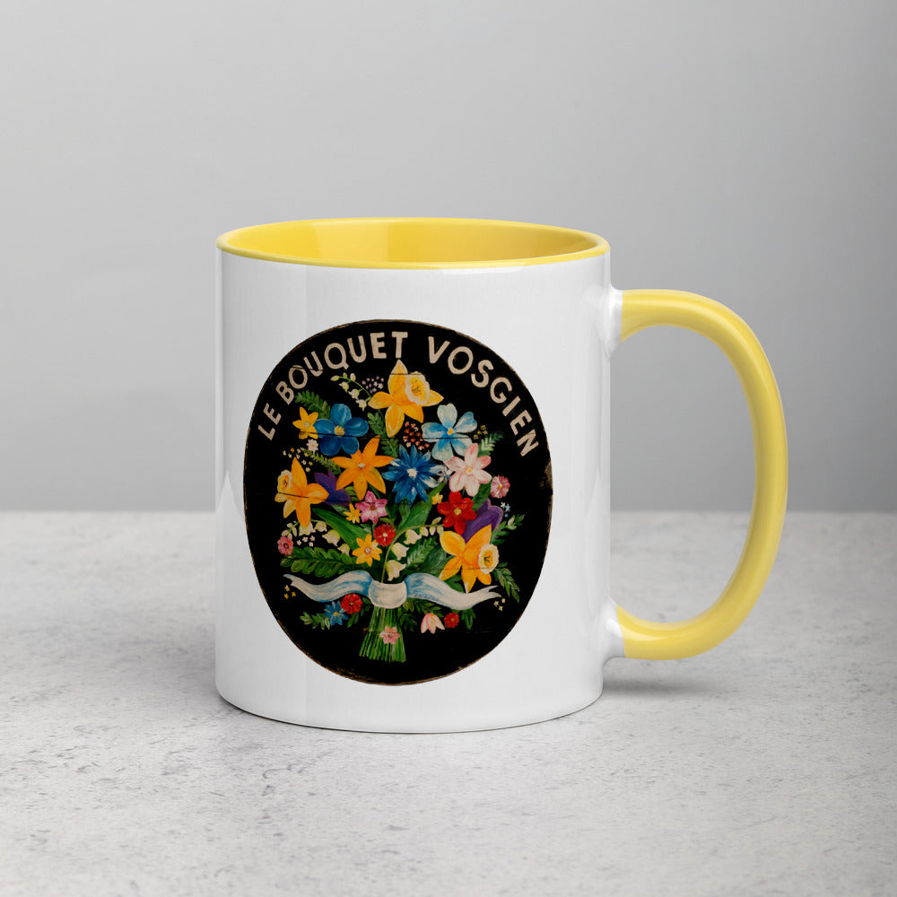 Bouquet of Flowers on Black Mug with Color Inside