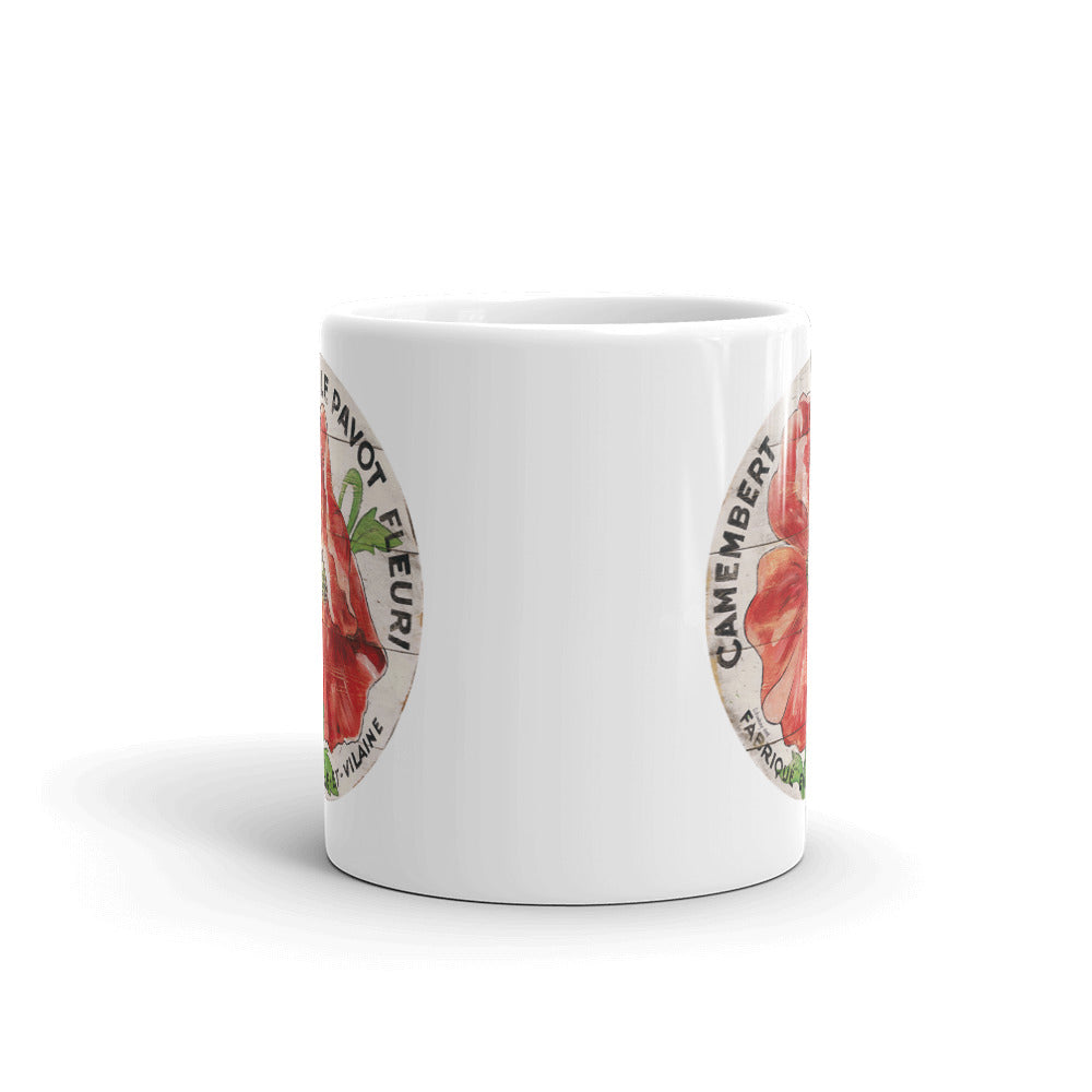 Red Poppy on Cream White Glossy Mug