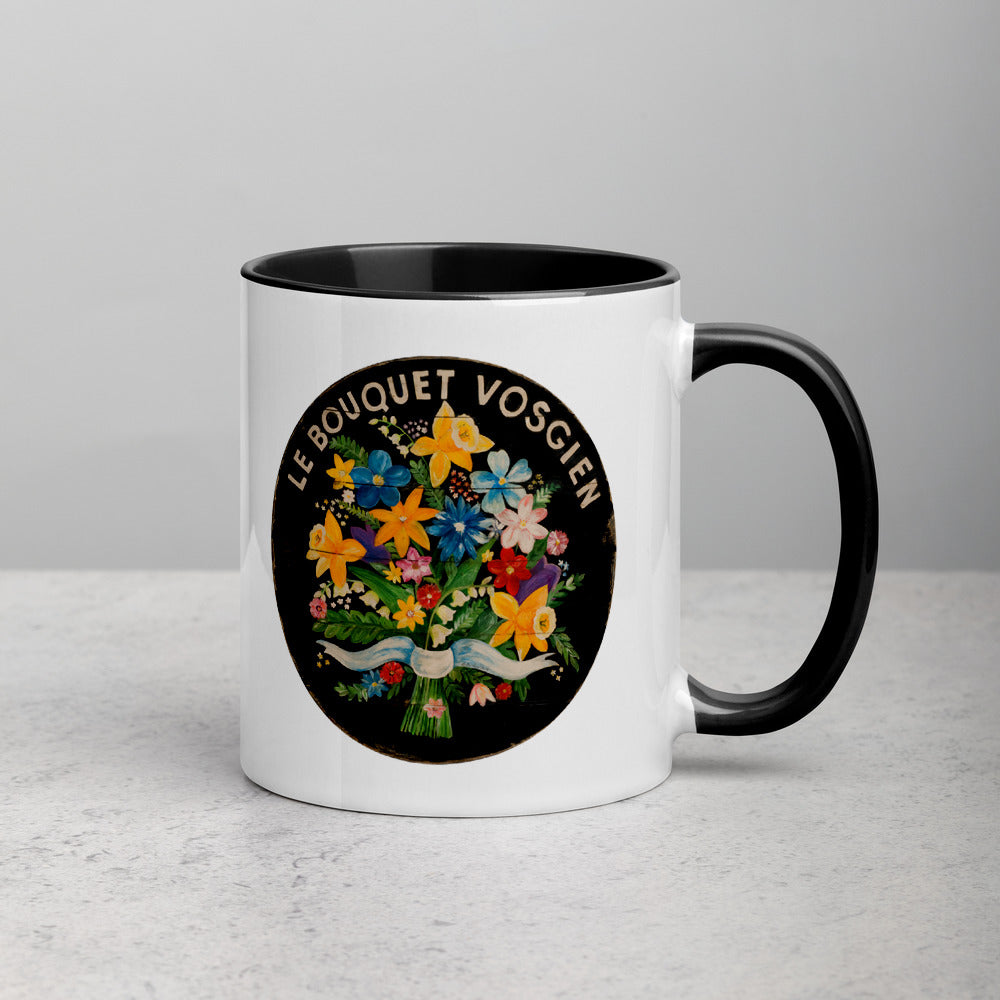 Bouquet of Flowers on Black Mug with Color Inside