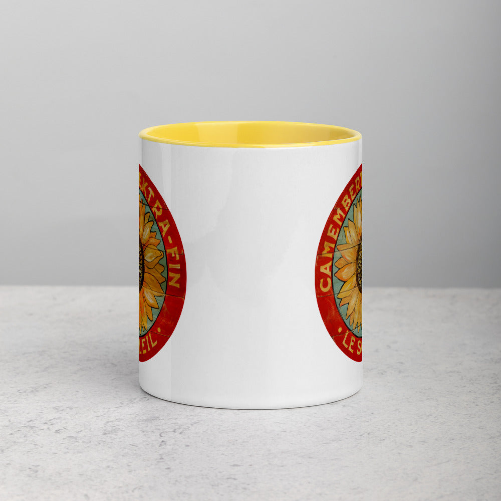 Yellow Sunflower on Blue Mug with Color Inside