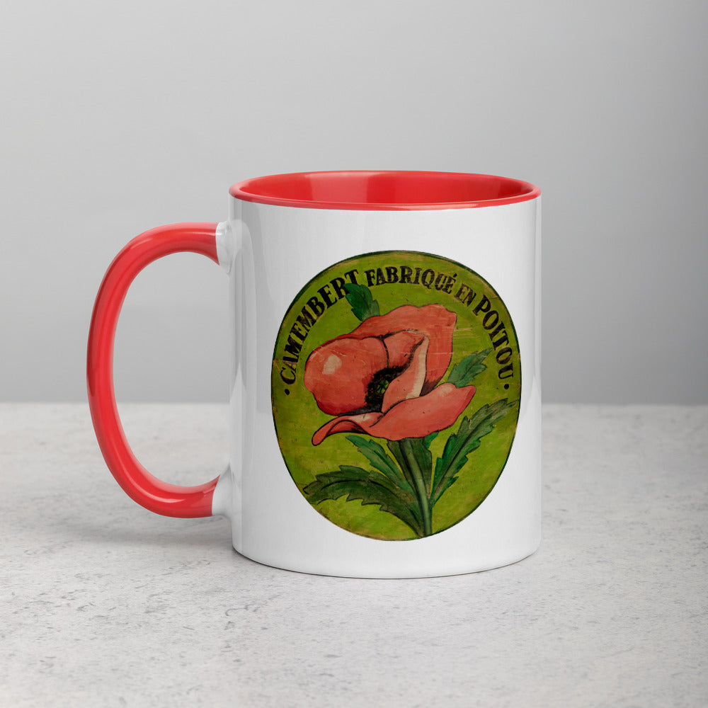 Pink Poppy Mug on green with Color Inside