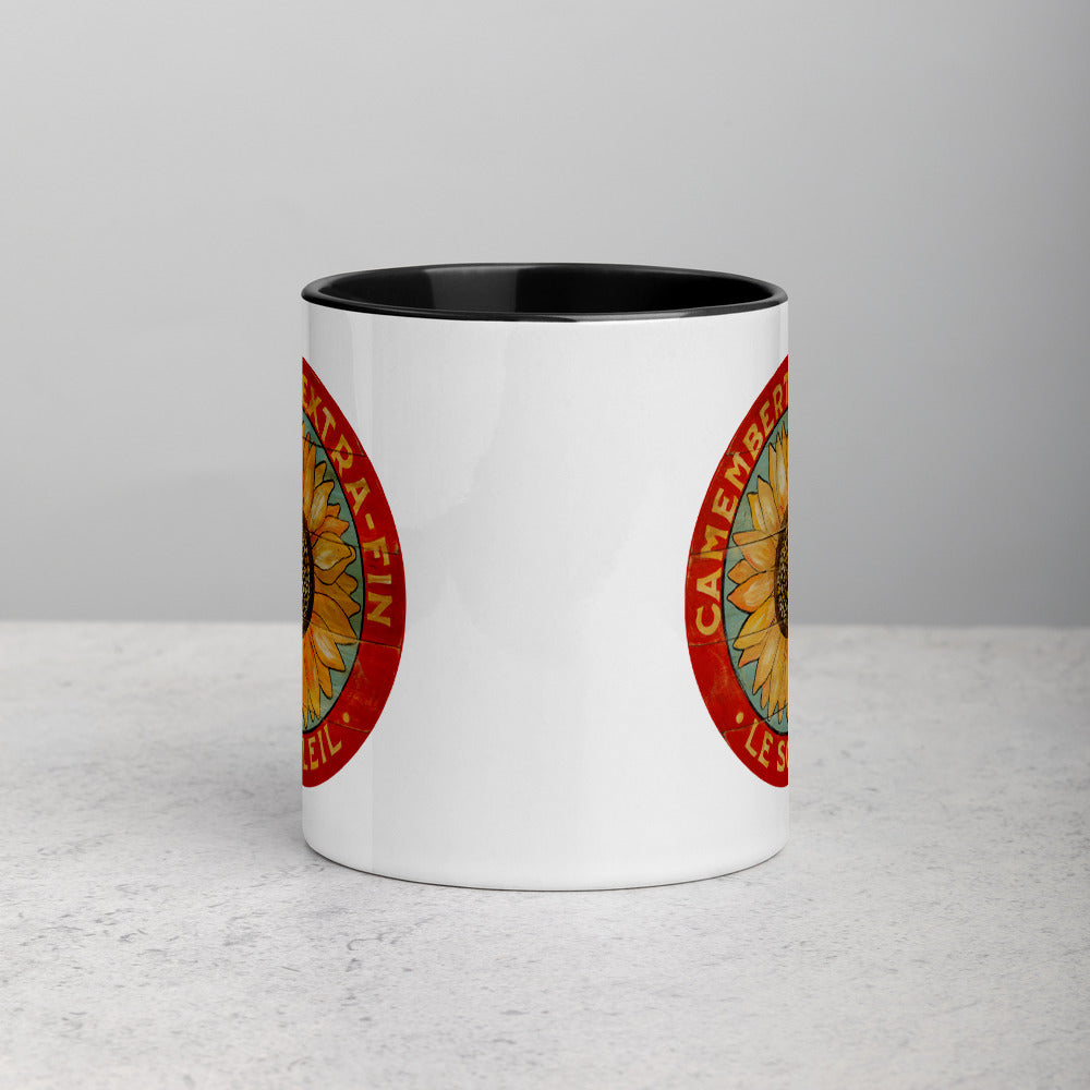 Yellow Sunflower on Blue Mug with Color Inside