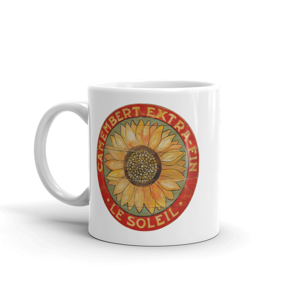 Yellow Sunflower on Sage White Glossy Mug