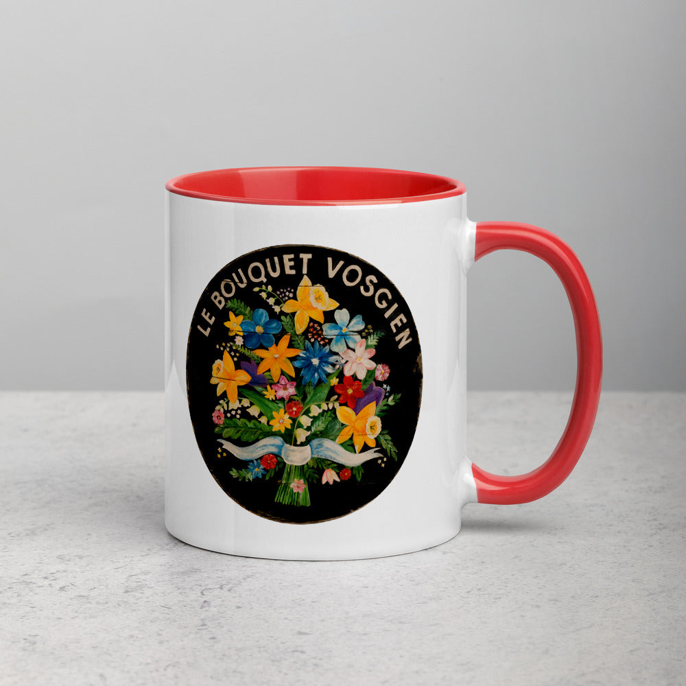 Bouquet of Flowers on Black Mug with Color Inside