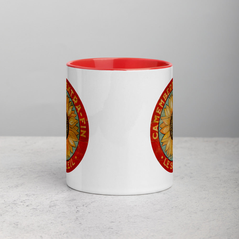 Yellow Sunflower on Blue Mug with Color Inside